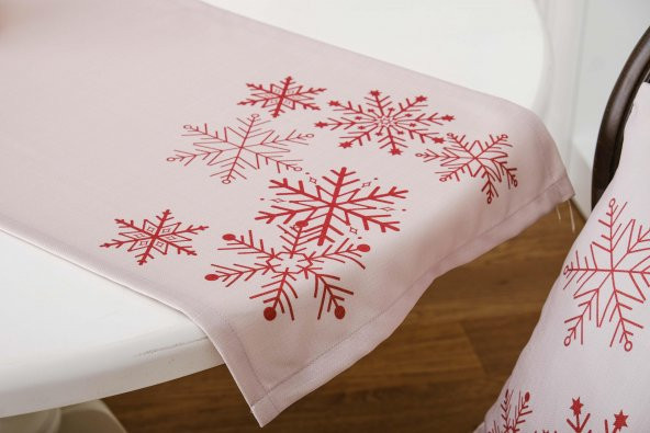 Finezza Kartanesi Baskılı Kumaş Beje Kırmızı Runner&Kırlent Seti 3 Parça  - 1375 - 5