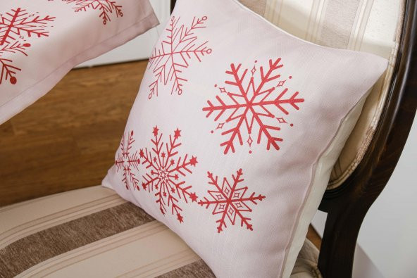 Finezza Kartanesi Baskılı Kumaştan Beje Kırmızı Kırlent 45x45 -1376 - 2