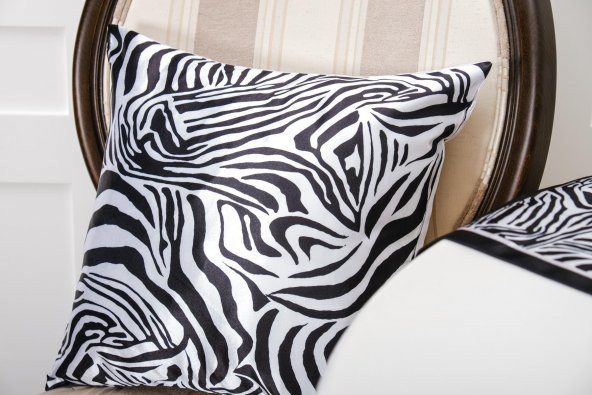 Finezza Zebra Baskılı Kumaş Siyaha Beyaz Runner&Kırlent Seti 3 Parça  - 1377 - 4