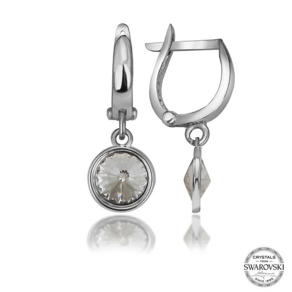 Swarovski Crystal Taşlı Gümüş Beyaz Sallantılı Kadın Küpe - 2
