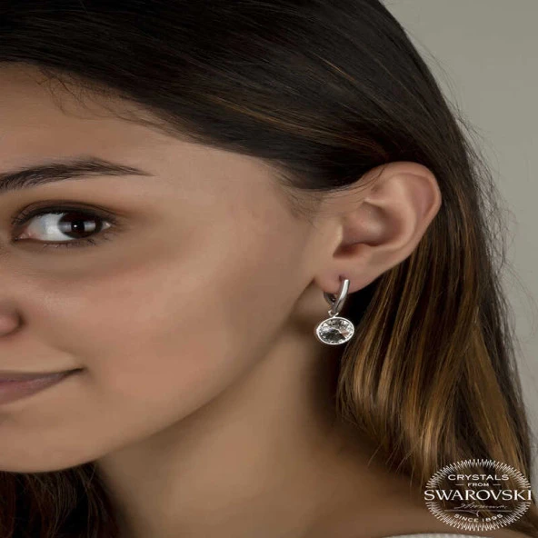 Swarovski Crystal Taşlı Gümüş Beyaz Sallantılı Kadın Küpe ürün görseli