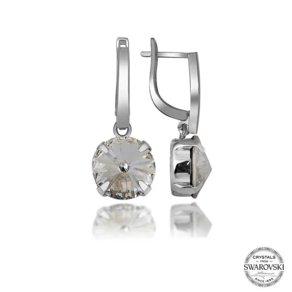 Swarovski Crystal Taşlı Gümüş Beyaz Sallantılı Kadın Küpe - 2