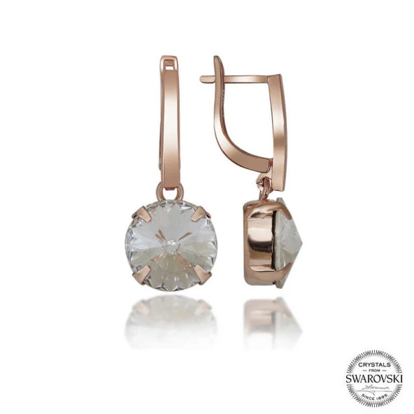 Swarovski Crystal Taşlı Gümüş Beyaz Sallantılı Kadın Küpe - Resim 2