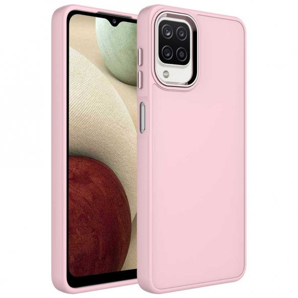 Galaxy A12 Kılıf Metal Çerçeve ve Buton Tasarımlı Silikon Zore Luna Kapak - 10