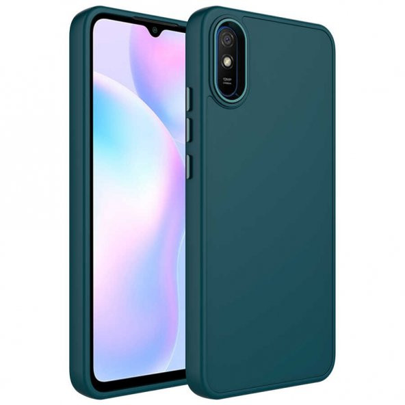 Xiaomi Redmi 9A Kılıf Metal Çerçeve ve Buton Tasarımlı Silikon Zore Luna Kapak