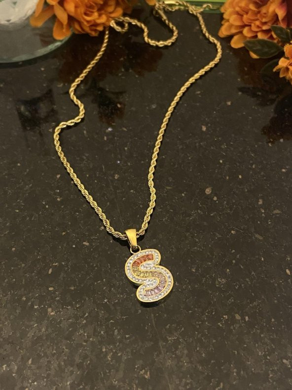 Aksesuar Çarşısı S Harfi Renkli Zirkon Taşlı Kolye - Resim 2