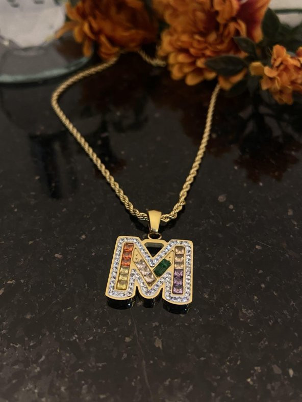 Aksesuar Çarşısı M Harfi Renkli Zirkon Taşlı Kolye ürün görseli