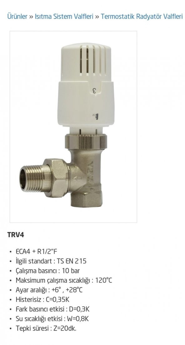 Eca Trv4 Köşe Termostatik Radyatör Vanası