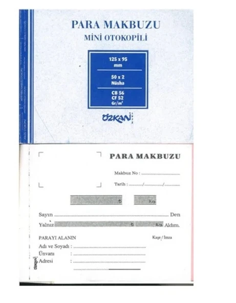Özkan Mini (Cep)Para Makbuzu Otokopili50x2 Nüsha 1 adet