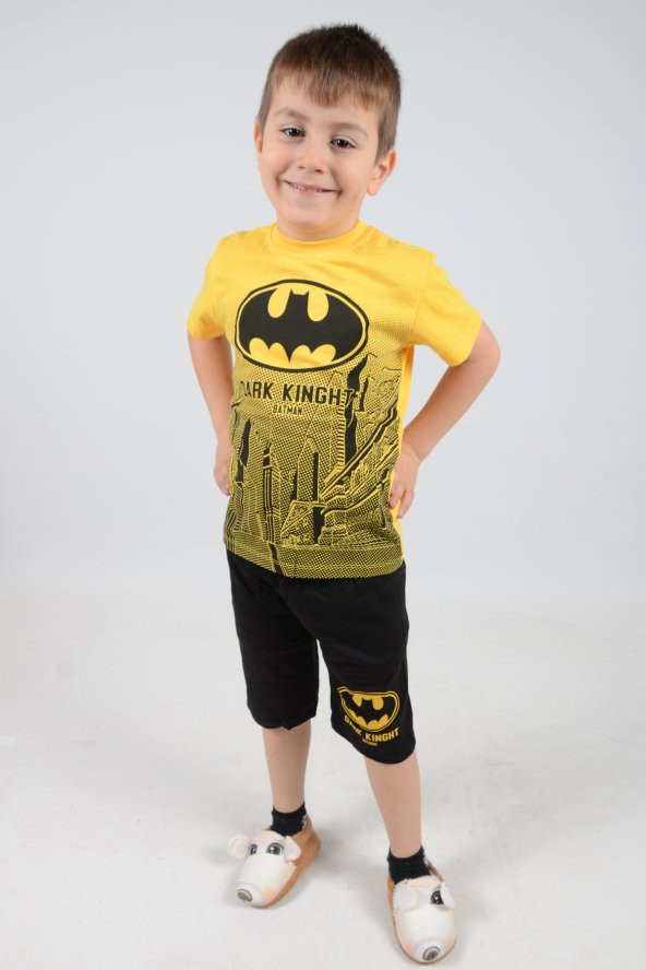 Baskılı Şortlu 9-12 Yaş Sarı Batman Çocuk İkili Takım