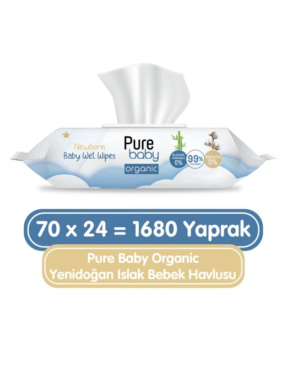 Pure Baby Organic Yenidoğan Islak Havlu 24x70 (1680 Yaprak)