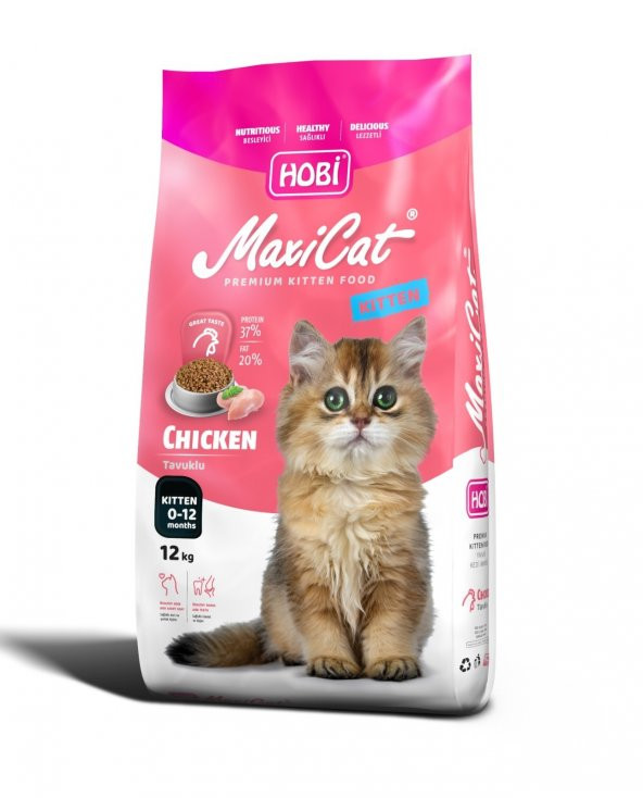 Hobi Maxicat Ham Protein:  37 Ham Yağ: 20 Tavuklu Yavru Kedi Maması 12 kg