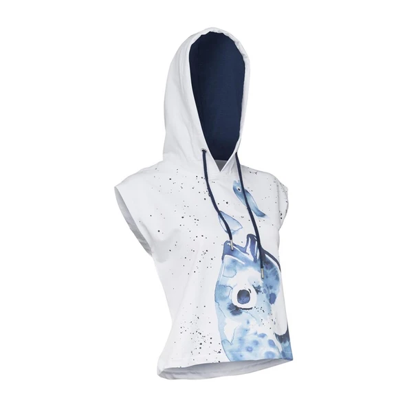Anemoss Çipura Kolsuz Kapişonlu Beyaz Kadın Sweatshirt - 4