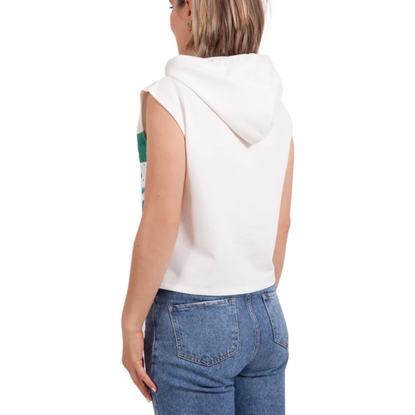 Anemoss Dalga Kolsuz Kapişonlu Beyaz Kadın Sweatshirt - 6