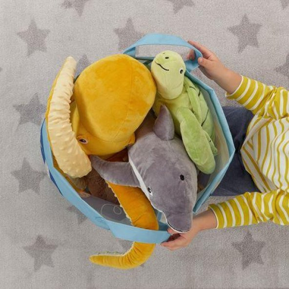 Saklama Çantası,Çocuk Odası Mavi Renk-Deniz Temalı MeridyenDukkan Düzenleme Sepeti Oyuncak Torbası IKEA 42 Cm - 3