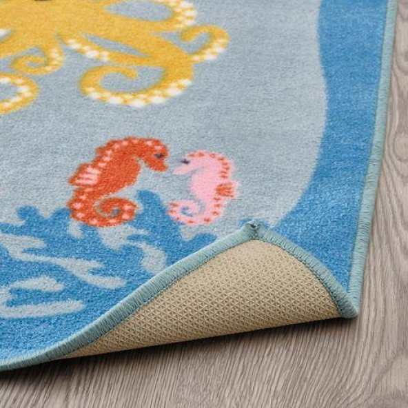 Çocuk Odası Halısı MeridyenDukkan Çok Renkli 133x133 cm IKEA Denizaltı Hayvanları Temalı - 5