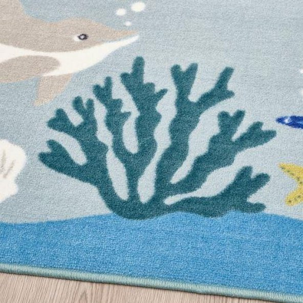 Çocuk Odası Halısı MeridyenDukkan Çok Renkli 133x133 cm IKEA Denizaltı Hayvanları Temalı - 6