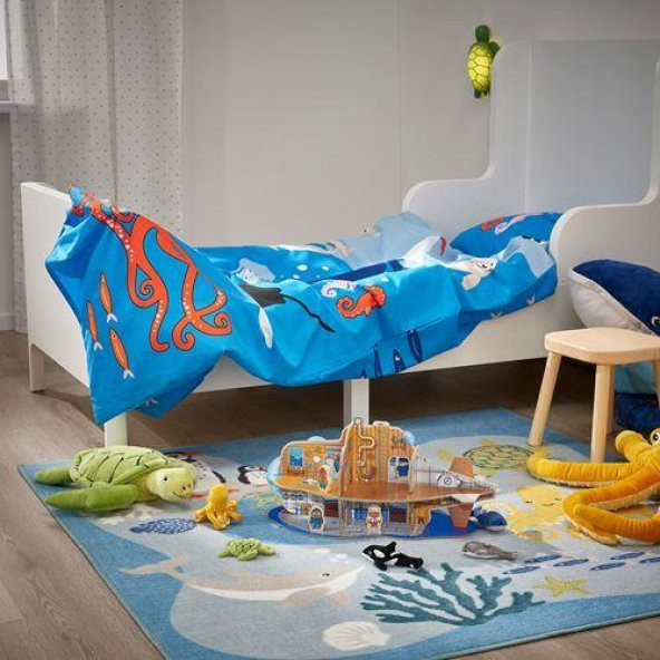 Çocuk Odası Halısı MeridyenDukkan Çok Renkli 133x133 cm IKEA Denizaltı Hayvanları Temalı - 8