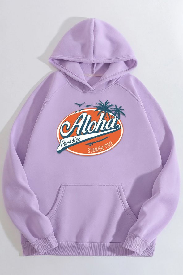 Unisex Aloha Baskılı Kapüşonlu Sweatshirt