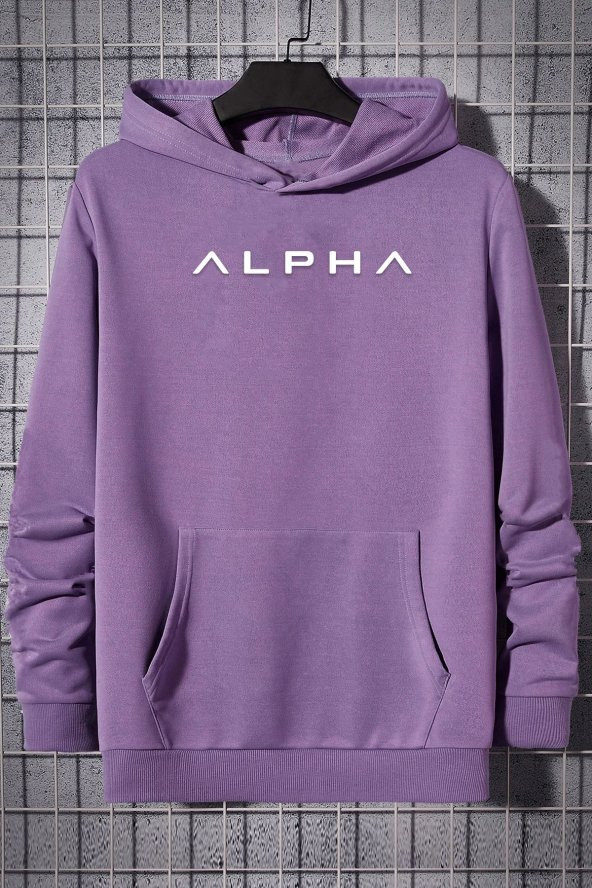 Unisex Alpha Baskılı Kapüşonlu Sweatshirt