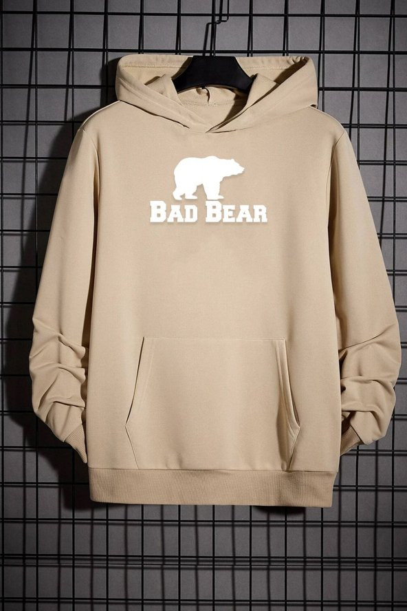 Unisex Bear Baskılı Kapüşonlu Sweatshirt