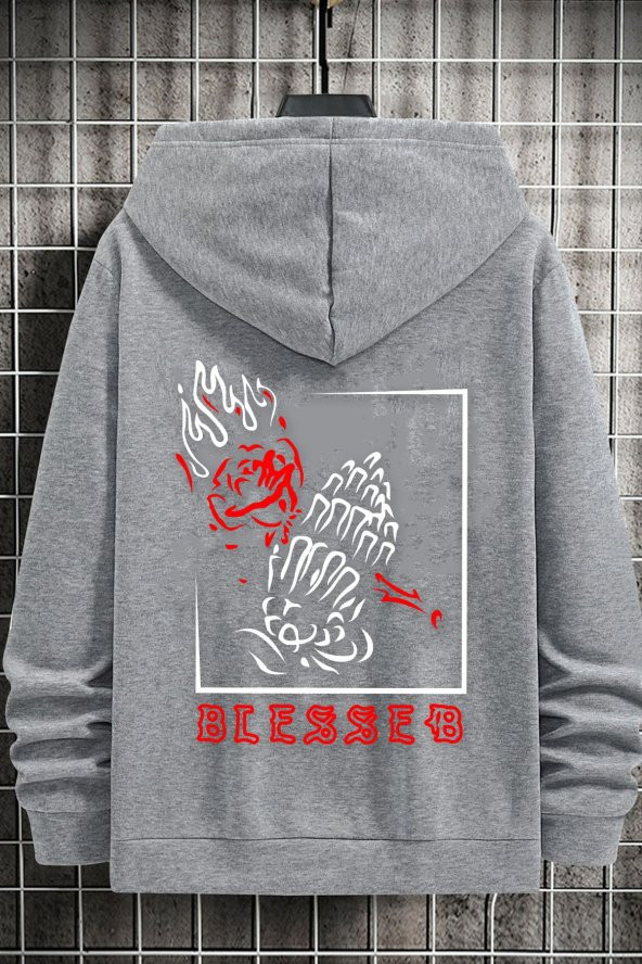 Unisex Blesseb Baskılı Kapüşonlu Sweatshirt