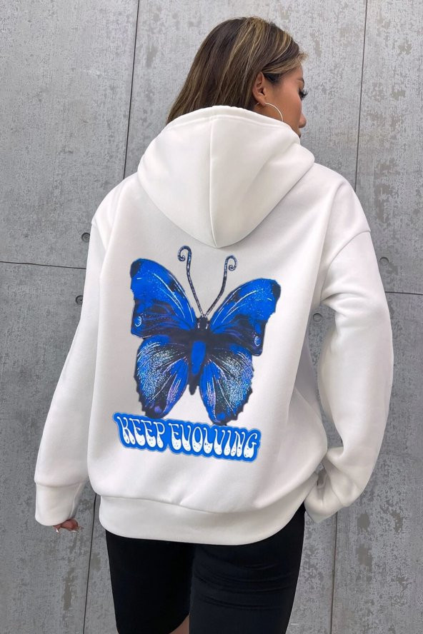 Unisex Butterfly Baskılı Kapüşonlu Sweatshirt