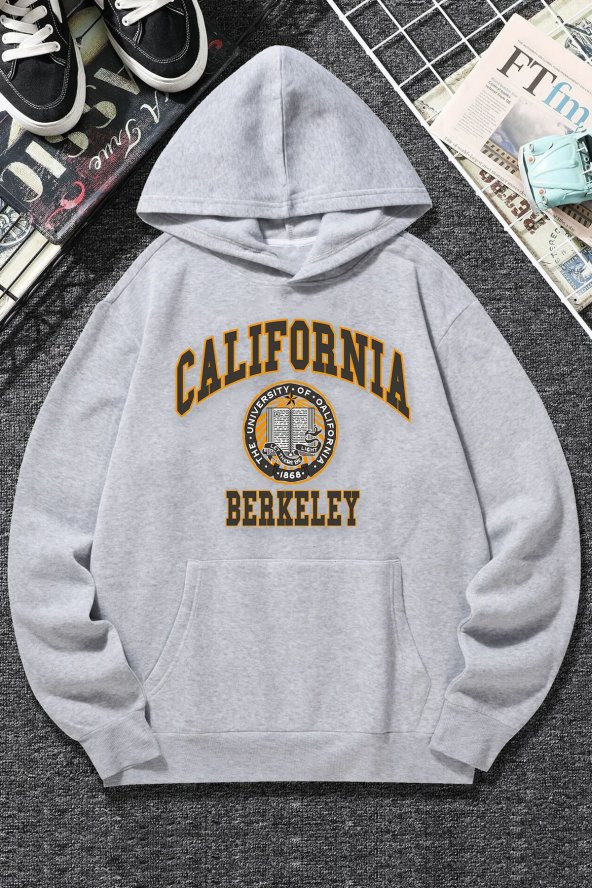 Unisex Siyah California Berkeley Baskılı Kapşonlu Sweatshirt