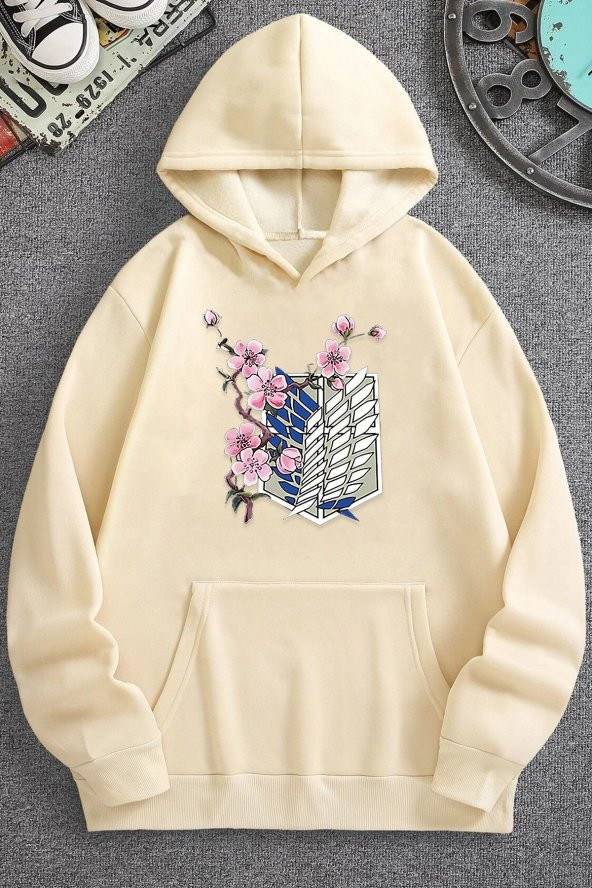 Unisex Flowers Baskılı  Kapüşonlu Sweatshirt