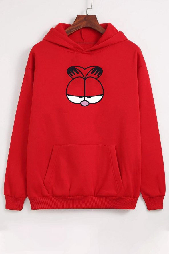 Unisex Garfield Baskılı  Kapüşonlu Sweatshirt