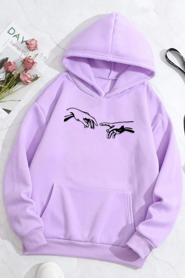 Unisex Michelangelo Baskılı  Kapüşonlu Sweatshirt