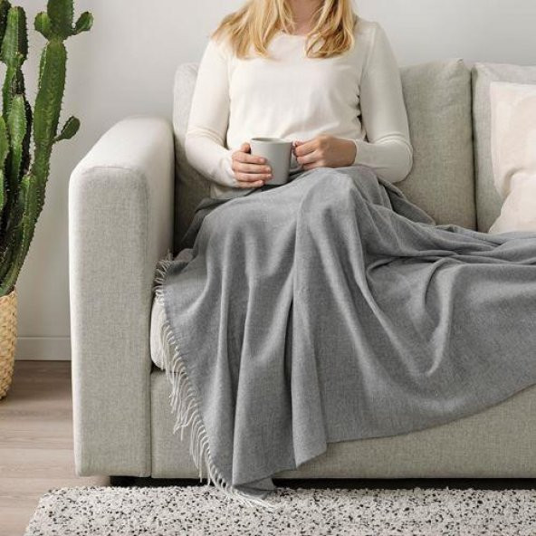 Tv Battaniye,Koltuk Örtü MeridyenDukkan Püsküllü Örtü IKEA Gri Renk 120x160 cm - 2