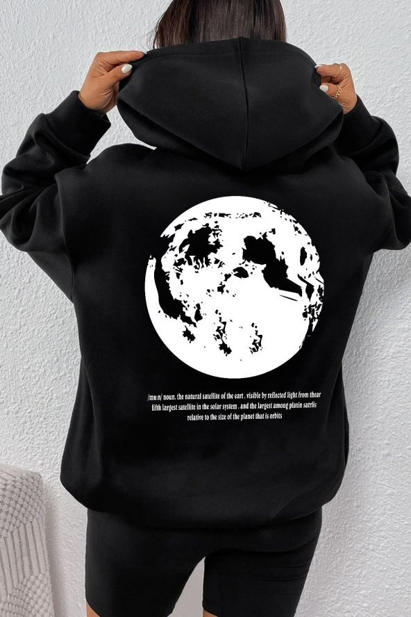 Unisex The Moon Baskılı  Kapüşonlu Sweatshirt