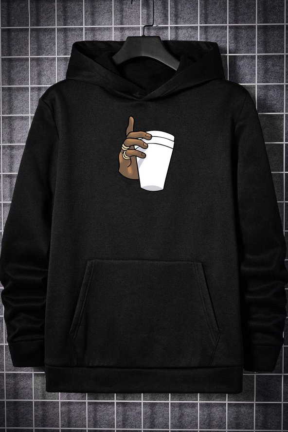 Unisex Tupac Coffee Baskılı  Kapüşonlu Sweatshirt