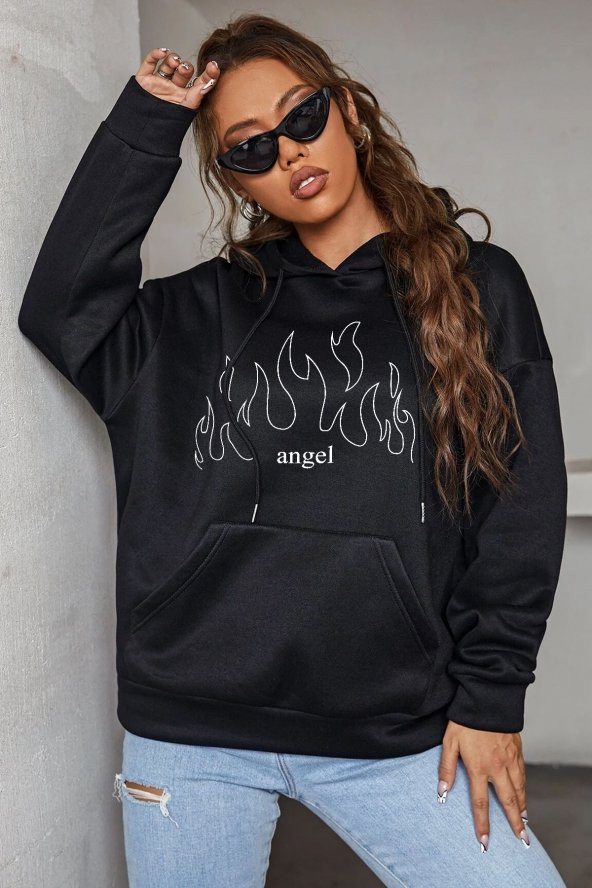 Unisex White Angel Fire  Kapüşonlu Sweatshirt