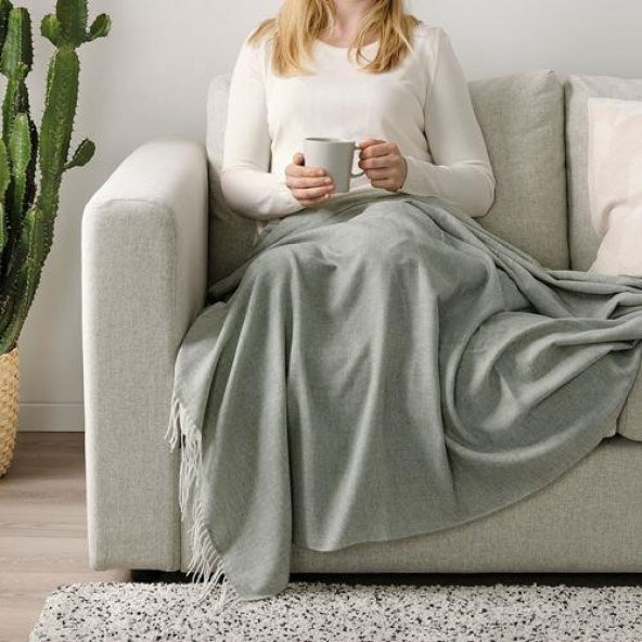 Tv Battaniye,Koltuk Örtü MeridyenDukkan Püsküllü Örtü IKEA Gri-Yeşil Renk 120x160 cm - 3