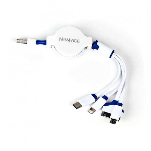 Makaralı 4in1 USB Kablo - Mavi