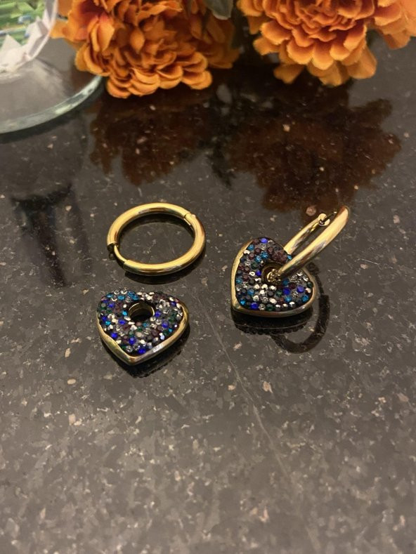 Aksesuar Çarşısı  Renkli Zirkon Taş Halka Küpe ürün görseli