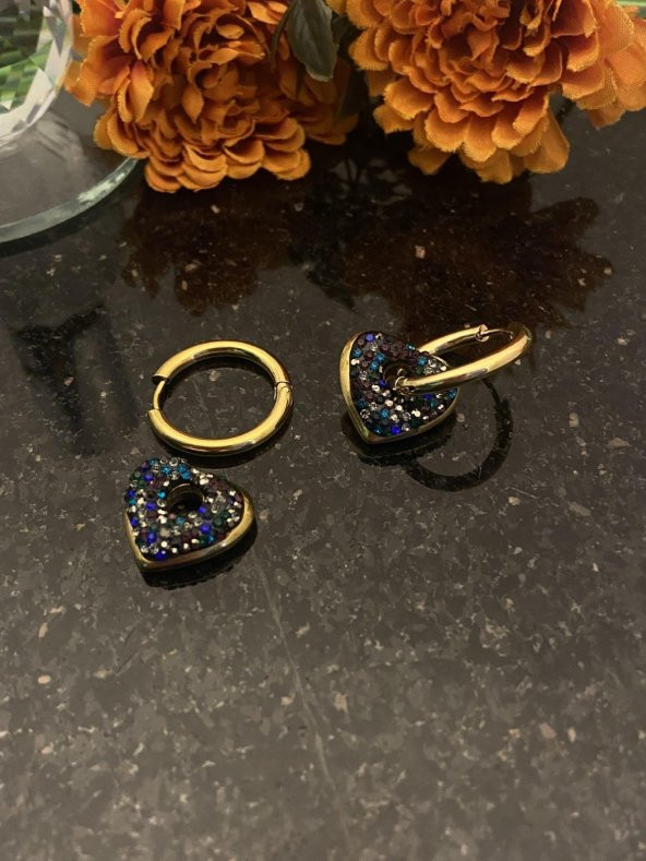 Aksesuar Çarşısı  Renkli Zirkon Taş Halka Küpe - Resim 3