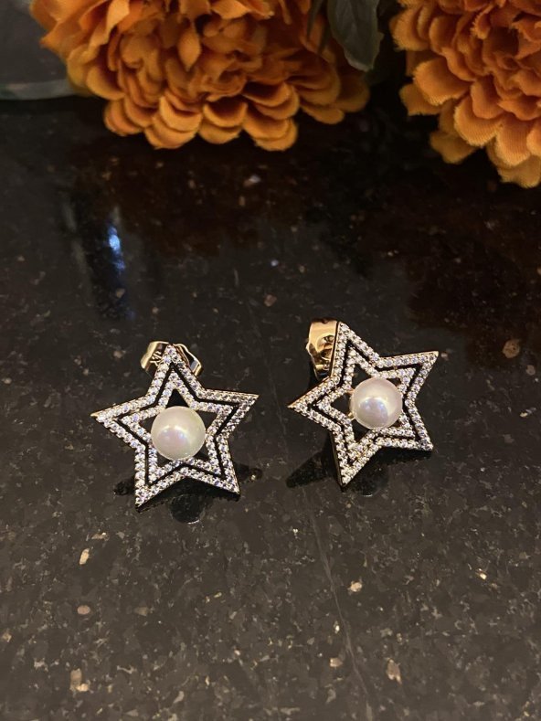 Aksesuar Çarşısı İnci Detaylı Yıldız Küpe ürün görseli