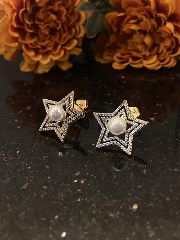 Aksesuar Çarşısı İnci Detaylı Yıldız Küpe - Resim 3