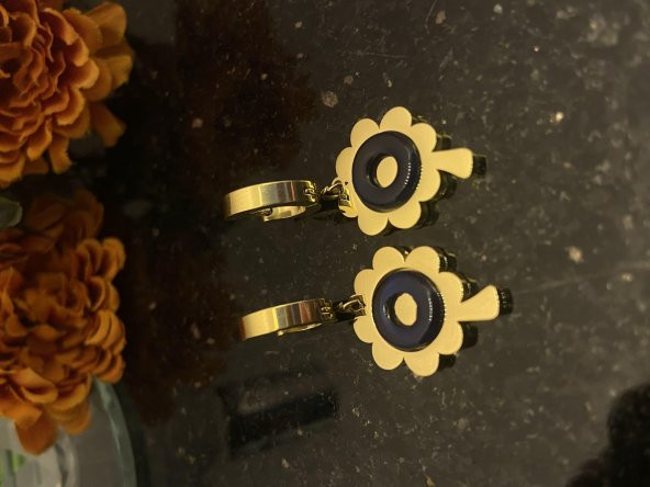 Aksesuar Çarşısı Lacivert Taşlı Çiçek Küpe - Resim 2