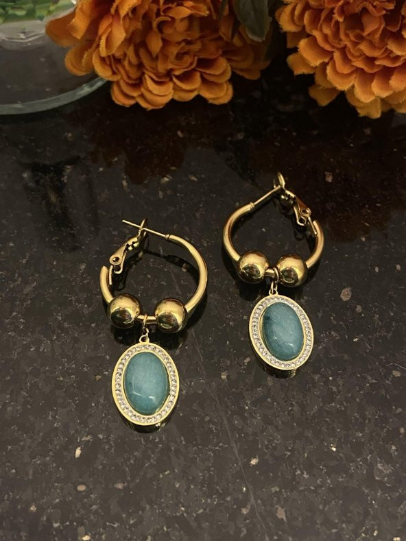 Aksesuar Çarşısı Akik Taşlı Halka Küpe ürün görseli