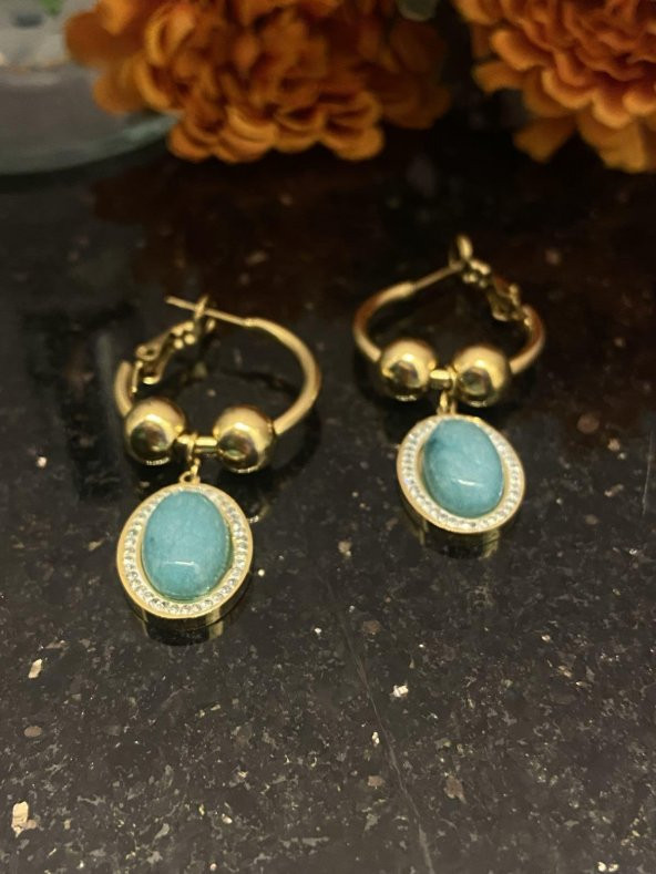 Aksesuar Çarşısı Akik Taşlı Halka Küpe - Resim 3