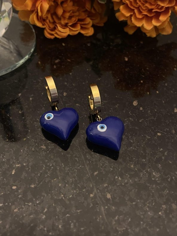 Aksesuar Çarşısı Lacivert Kalp Murano Küpe - Resim 2