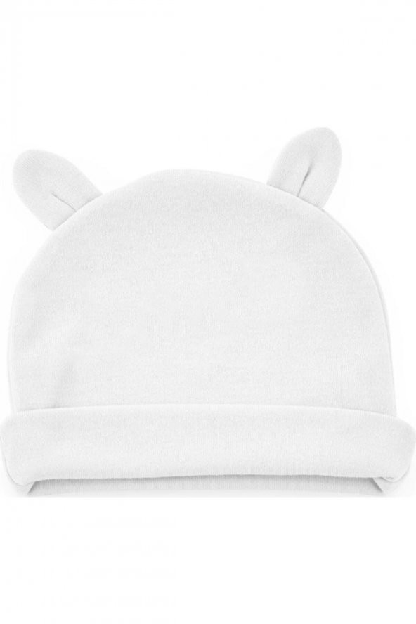 Yenidoğan Bebe Şapka Kulaklı 585 Beyaz