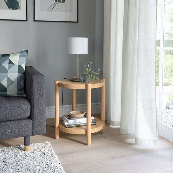 2 Katlı Yan Sehpa Düzenli MeridyenDukkan-Havadar Tasarım IKEA 50 Cm Meşe Kaplama - 4