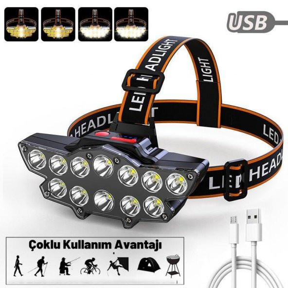 DailyTech 12 LED Şarj Edilebilir Su Geçirmez Kamp Kafa Feneri Lambası - 7