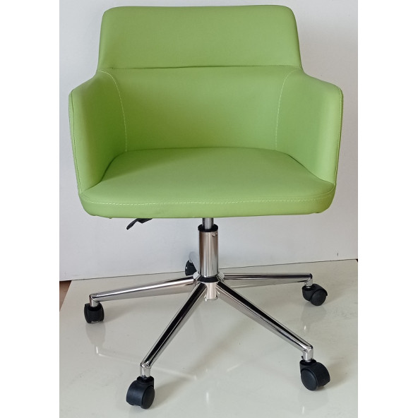 Büro Koltuğu Çalışma Sandalyesi Krom Yıldız Ayaklı Döküm Süngerli Yeşil Suni Deri