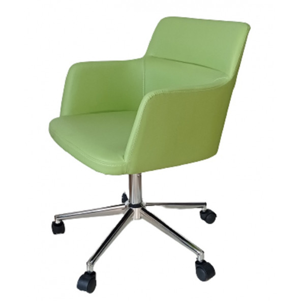 Büro Koltuğu Çalışma Sandalyesi Krom Yıldız Ayaklı Döküm Süngerli Yeşil Suni Deri - Resim 4